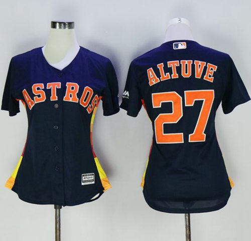 Astros #27 Jose Altuve Navy Blue Alternate Women's Stitched MLB Jersey - Click Image to Close